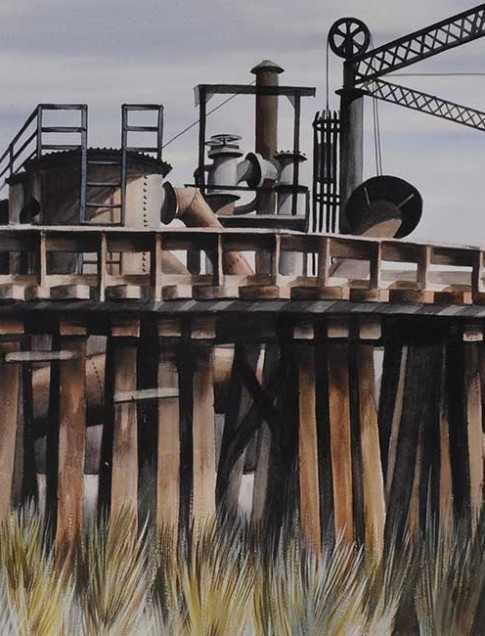 Edmund Lewandowski (American, 1914–1998)
Industrial Plant, 1939 
Watercolor and gouache 16 x 22 inches 
Jule Collins Smith Museum of Fine Art, Auburn University
gift of Noel and Kathryn Dickinson Wadsworth
1982.1.1