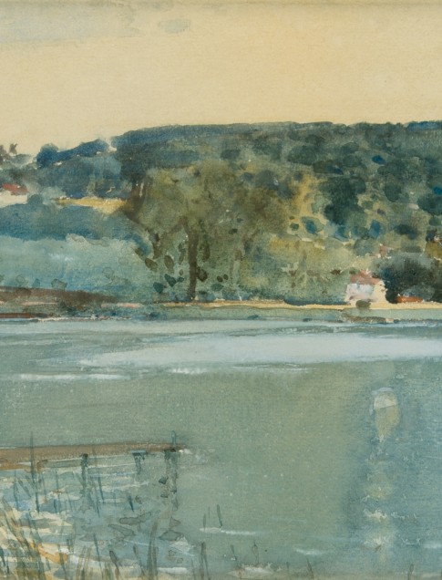 Childe Hassam, (American, 1859–1935), The River Seine at Chatou, ca. 1889, watercolor and gouache, collection of Robert B. Ekelund, Jr. and Mark Thornton