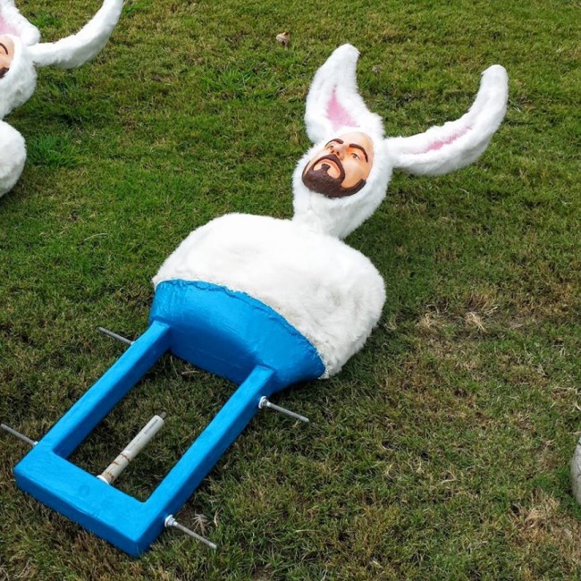 Alex Podesta (Louisiana, b. 1973), Self-Portrait as Bunnies (The Bathers), 2014, mixed media floating sculpture, ca. 54 x 26 x 20 inches above the waterline