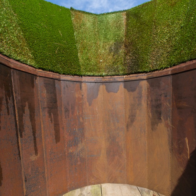 Mike Wsol (Georgia, b. 1973), Lost Horizon #2, 2013, steel and artificial grass, ca. 120 x 120 x 120 inches