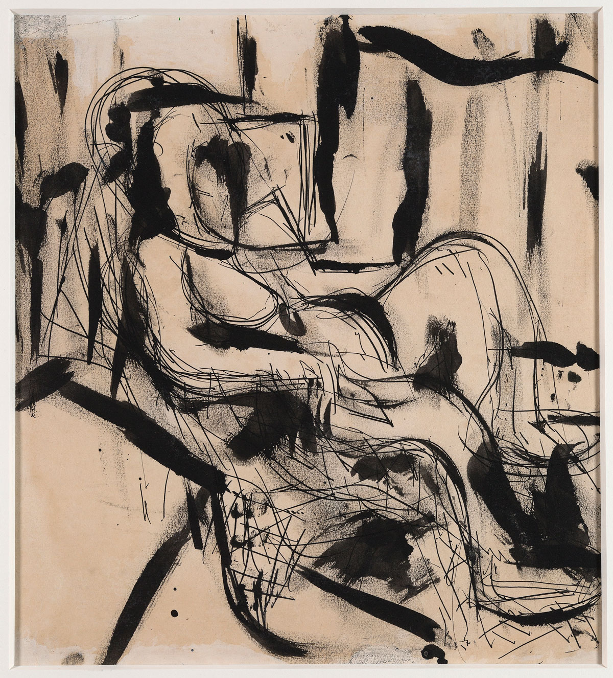 An abstract drawing of a seated woman