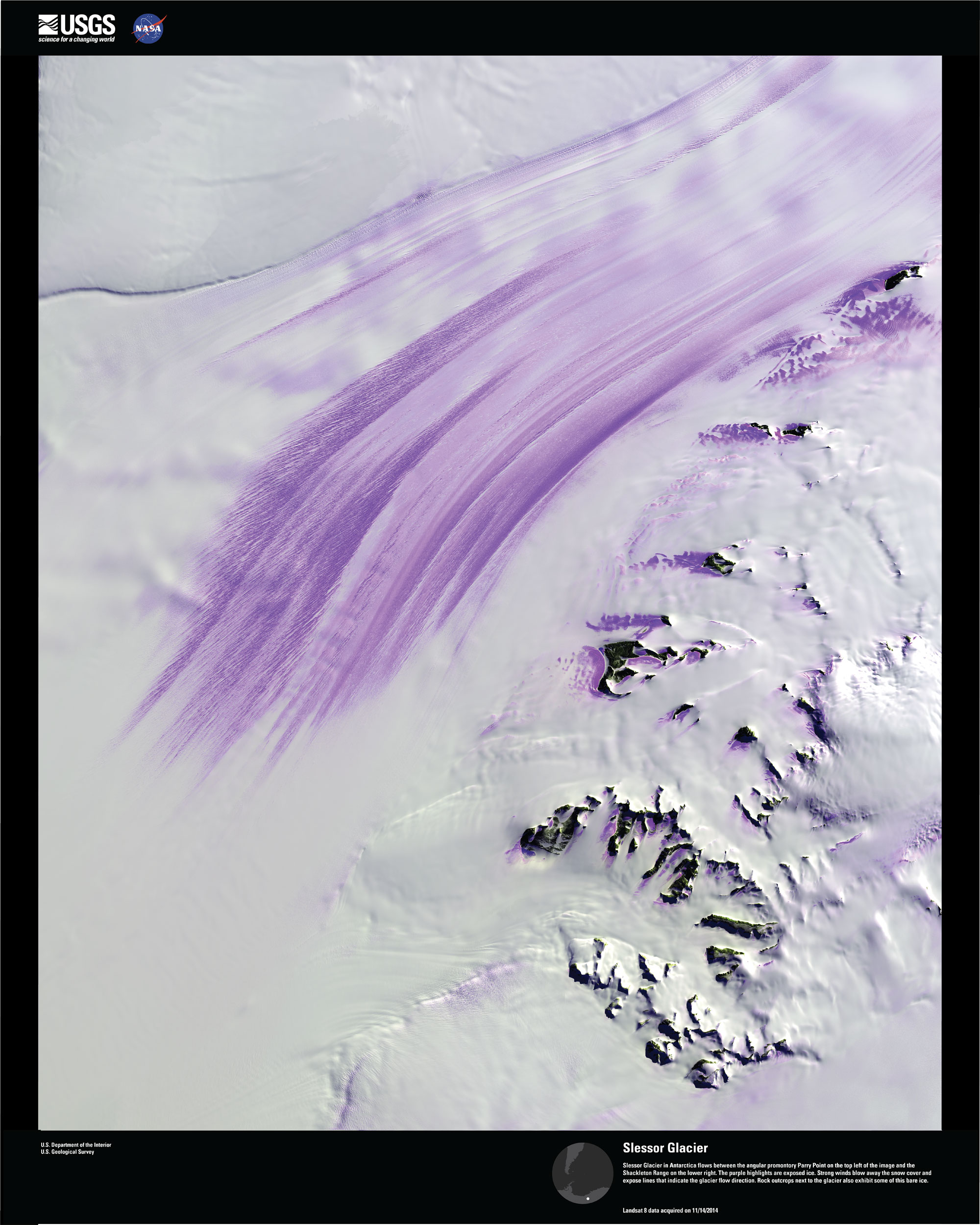 Satellite image Slessor Glacier in Antarctica