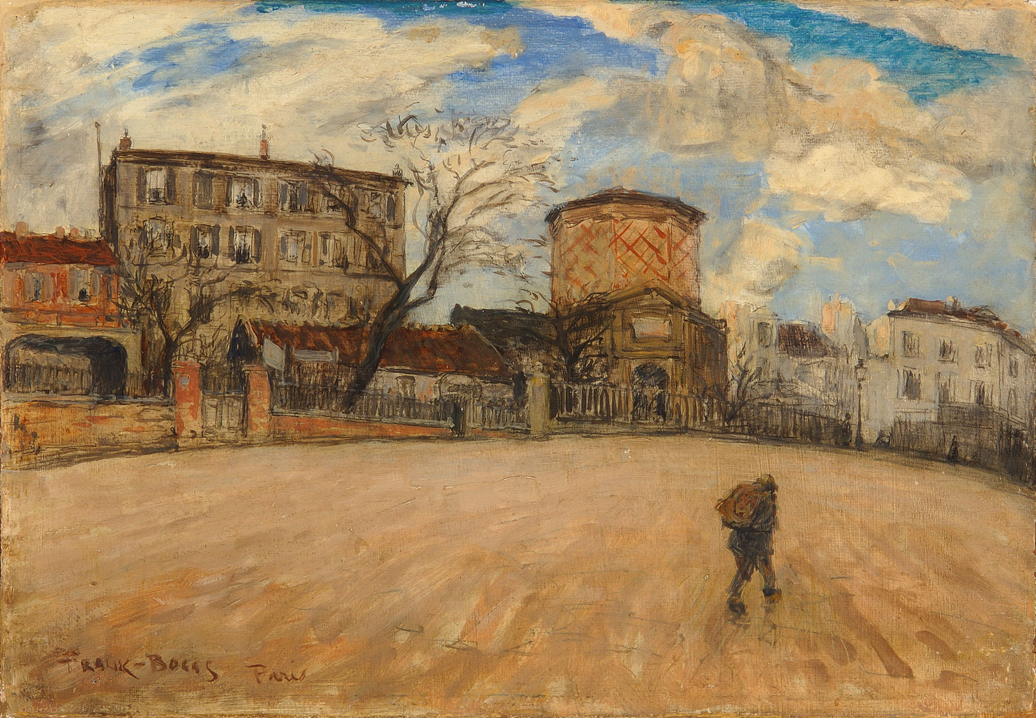 A man walks along an empty Paris street.
