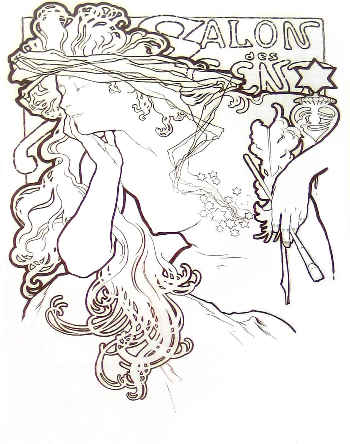 A coloring page of a woman