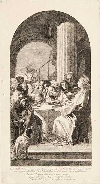 Giovanni Domenico Tiepolo
(Italian, 1727–1804)
After Giovanni Battista Tiepolo
(Italian, 1696–1770)
Cena Domini (The Last Supper)
Etching
First state of two
Courtesy Pia Gallo