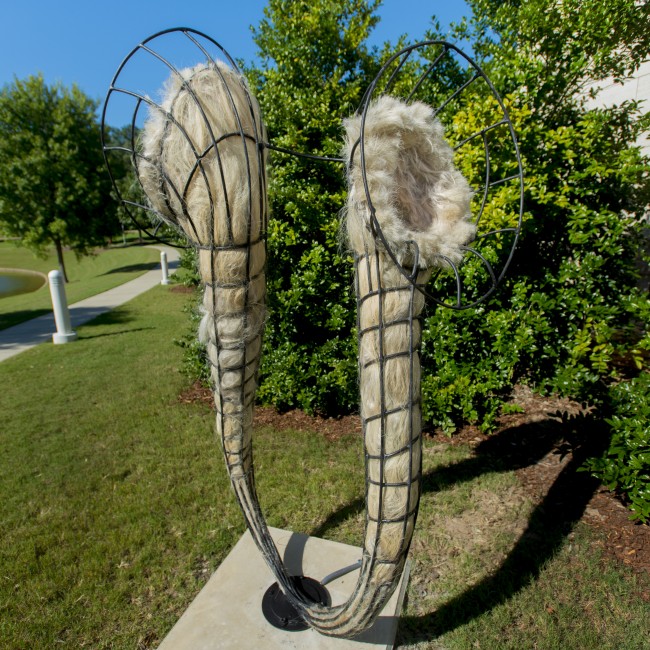 Joni Younkins-Herzog (Florida, b. 1969), Delirium, 2013, steel, abaca fiber, artificial human hair, and audio, ca. 94 x 42 x 42 inches