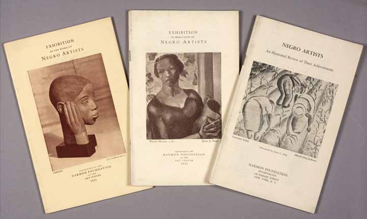 Three exhibition catalogs with artwork on the cover